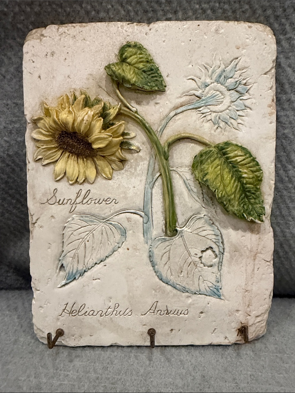 Relief Sunflower Wall Sculpture with Hooks - Yellow and Green